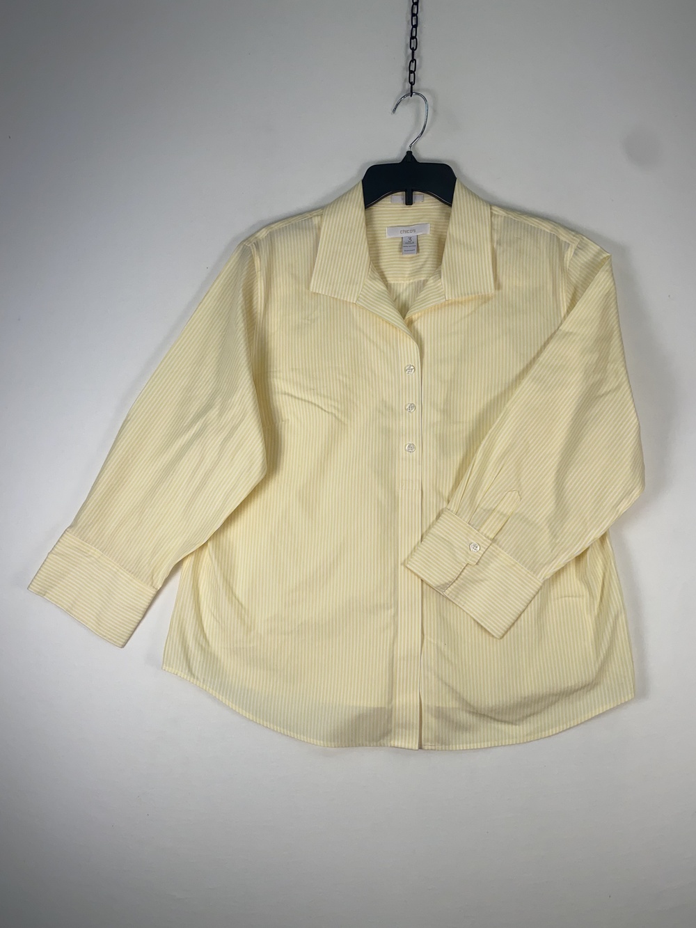 Chico's Blouse Womens 3 Yellow Stripe Button Front Long Sleeve Collared Top